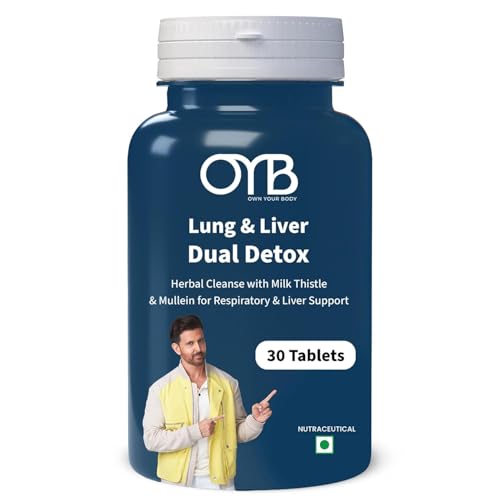Image of OYB Lung & Liver Detox Tablets | Ayurvedic Liver Detox Supplement with Milk Thistle, Giloy, Kutki & Amla | Supports Liver Health, Lung Health, Respiratory Support, Immunity & Natural Antioxidant Protection | 30 Tablets