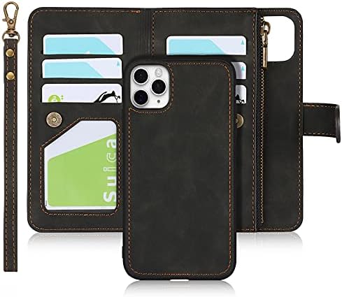 Zouzt Zipper Coin/Cash Wallet Case Compatible with iphone 11,[6 Card Slots] [Wrist Strap] [Stand Feature] Detachable 2 in 1 Magnetic Leather Slim Cover Case for iphone 11-Blue