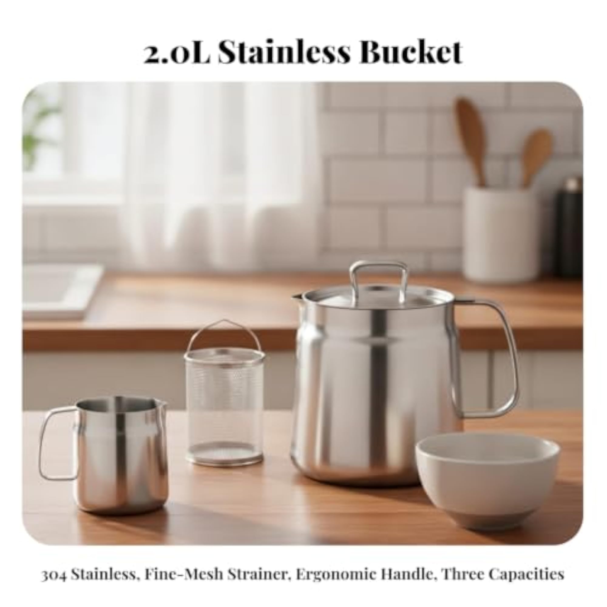 Heat-Resistant Stainless Steel Oil Container with Fine-Mesh Strainer