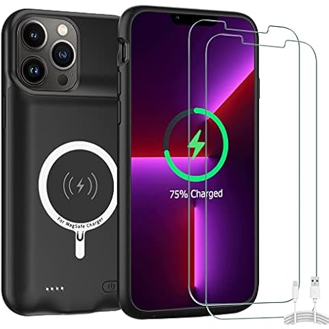 Battery Case for iPhone 13 Pro, Upgraded 10000mAh High-Capacity Protective Rechargeable Extended Charger Cover Compatible with iPhone 13 Pro (6.1 inch) Wireless Charging Case Support Carplay - Black Cover