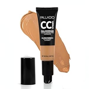 Palladio Full-Coverage Color Correction CC Cream, Oil-Free with Peptides & Vitamin C, Best for Correcting Redness and Uneven Skin Tone, Buildable Foundation Coverage (Rich 50N)