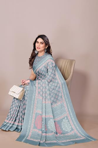Image of MIRCHI FASHION Saree for Woman | Chiffon Block Printed Lightweight Daily Wear Sarees with Blouse