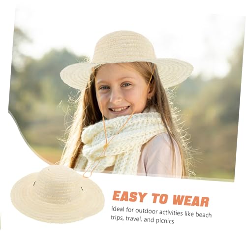 Childrens Sun Hat for Boys and Girls DIY Wheat Straw Beach Hat Uv Protection Comfortable Outdoor Straw Cap Beige3