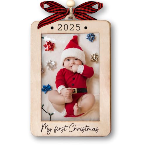 Image of Babys First Christmas Ornament 2025 Girl And Boy - Wooden Portrait Picture Frame Ornaments For Tree - My First Christmas Ornament - Photo Frame Ornaments - Baby's First Christmas Gifts 2025