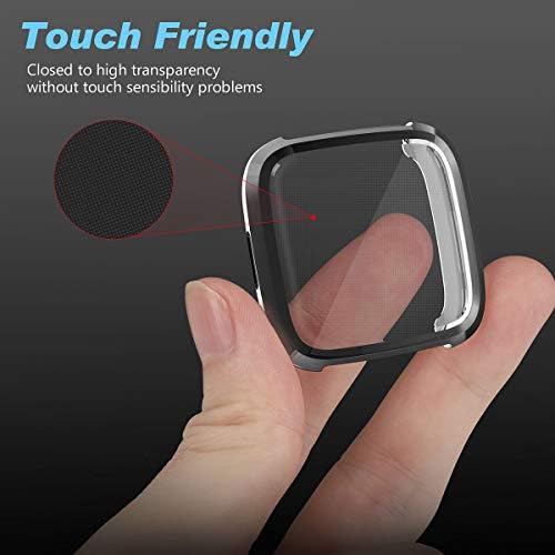 HANKN 2 Pack Screen Protector Case Compatible with Fitbit Versa 2 Black, Soft TPU Full Coverage Protective Cover Bumper (Black+Black)