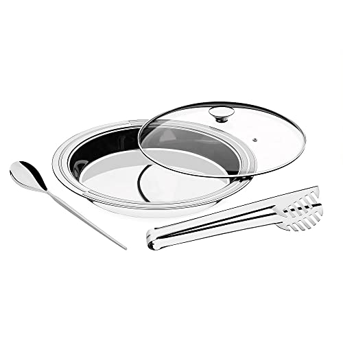 Kit para Servir Aço Inox com Tampa de Vidro com 3 Peças, Prata, Tramontina