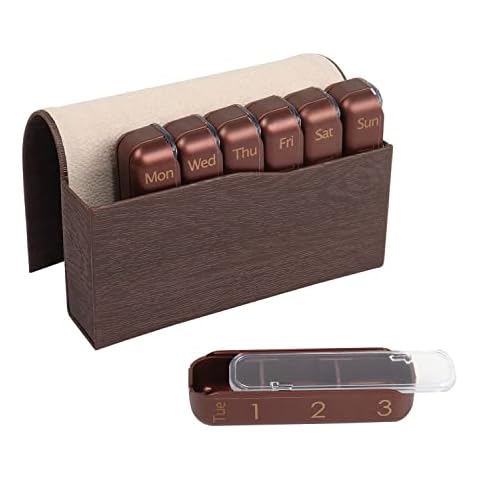 Large Pill Organizer Weekly, 7 Day Pill Organizer 3 Times A Day BPA Free Travel 7 Day Pill Box Case with Slide Open Design for Morning| Afternoon| Evening (Brown) Cover