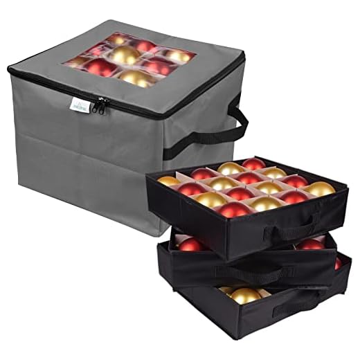 ProPik Holiday Ornament Storage Box Organizer Chest, With 3 Separate Removable Trays Holds Up to 48 Ornaments Balls, Three separated Trays With Dividers To Organize Bulbs (Gray)
