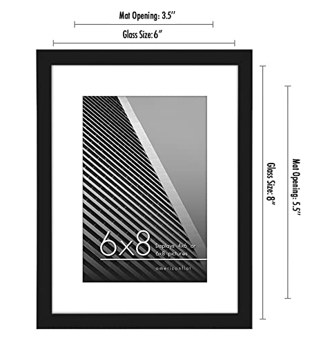 Americanflat 8x6 Photo Frame in Black - Use as Thin Border 6x4 Photo Frame with Mount or 8x6 Frame without Mount - Horizontal and Vertical Formats for Wall and Tabletop