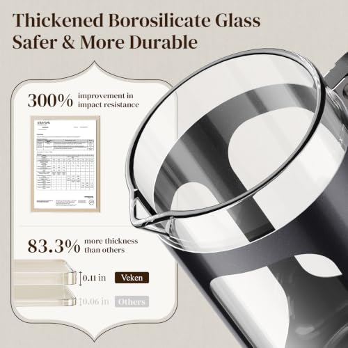 Image of Veken French Press Coffee Maker, No Plastic Touching Cafe,34oz 1 L Cafetera | Thickened Glass Stainless Steel Brewer, Cold Brew Pot for Kitchen,Travel,Camping,Tea,Gifts,Bar Accessories, Decor,Dark Pewter