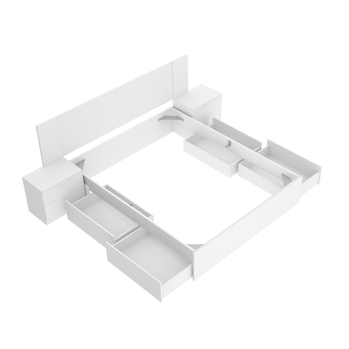DEKIT Grupo RIMOBEL - Cabezal Cama len con 2 MESITAS Y Cama Alice 150CM con 4 CAJONES - 96x251x197cm