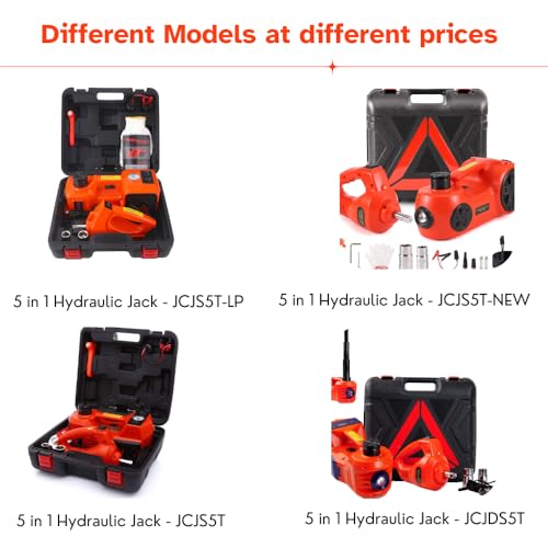 Image of JANVITHA DC 12V Electric Hydraulic Car Jack with Electric Impact Wrench Digital Tire Inflator and LED Light | Repair Tool Kit 6 in 1 Set | Weight Capacity 5 Ton |JCJDS5T (Height Upto 17.7 Inches)