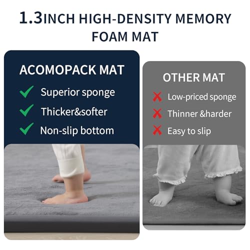 Image of ACOMOPACK 1.3 inch Thick Baby Play Mat for Floor,50x50 Elasti-Foam Playpen Mat for Kids,Infants,Toddlers, Ultra Soft Crawling Mat with Non-Slip Bottom,Tummy Time,Nursery Rug,Yoga,Tatami(Dark Grey)