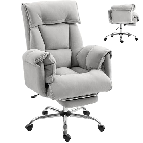 Image of HOMCOM Executive Office Chair Comfy with Foot Rest Reclining Light Gray | Swivel Computer Desk Chair, High Folding Back, Thick Cushion, Padded Armrest, Adjustable Height, Rolling Wheels