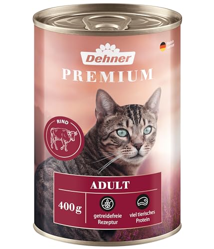 Dehner Premium Katzenfutter, Nassfutter getreidefrei, für ausgewachsene Katzen, Rind, 6 x 400 g Dose (2.4 kg)