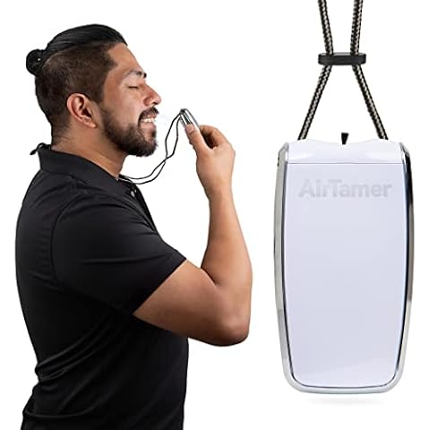 AirTamer A320W Rechargeable Personal Air Purifier, Proven Performance, Virus and Pollutant Tested*, White with Leather Travel Case Cover