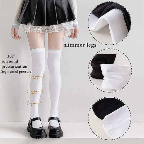 Image of Women's Non-Slip Thigh-High Socks High Stretch Nylon Compression Socks For Daily Wear, Work, Dates, Travel and Long-Term Standing(White Knee-High Socks)