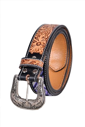 Western Tooled Leather Beaded Belt For Men and Women 30IS1133