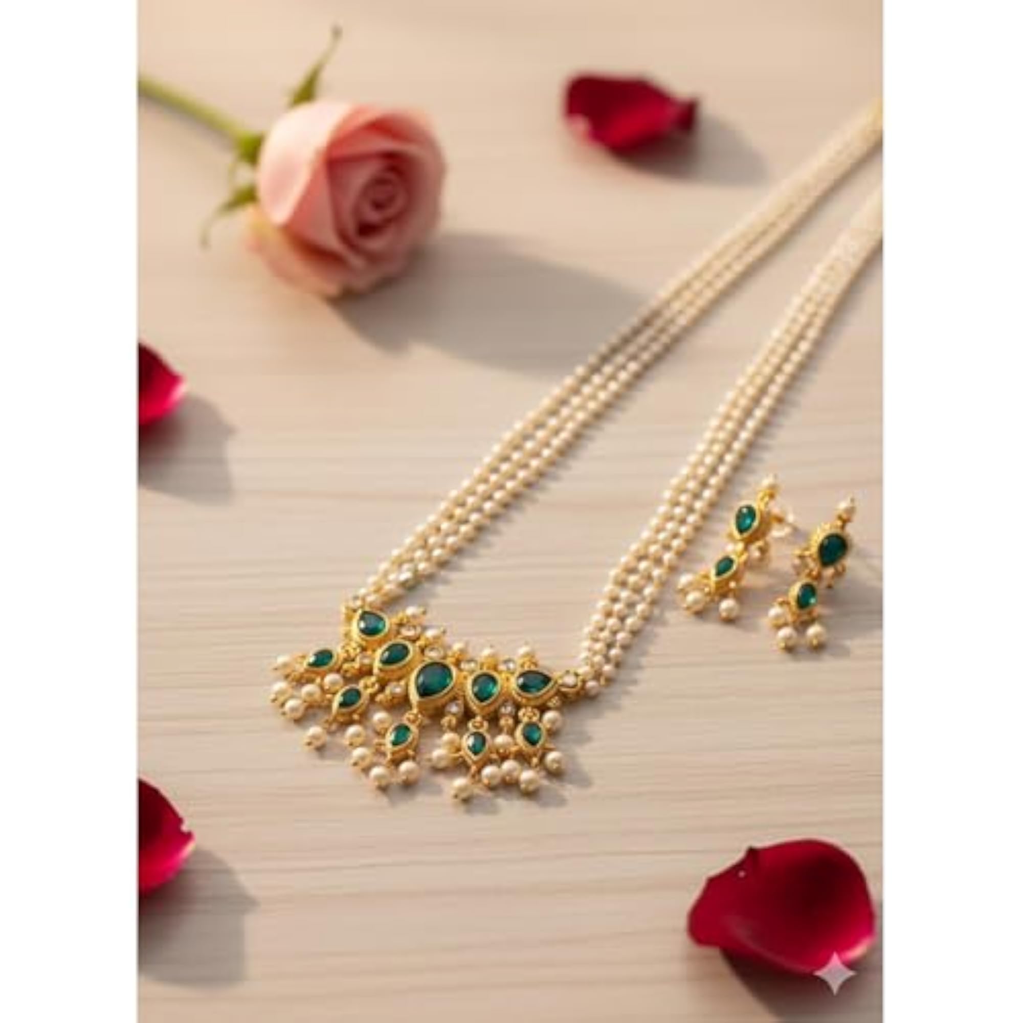 Traditional Maharashtrian Tanmani Moti Necklace & Earrings Set