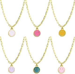 SONNYX Women's Alloy Cute Simple Gold Paperclip Chain Pendant Smile Face Choker Necklace Set, 6 PCS