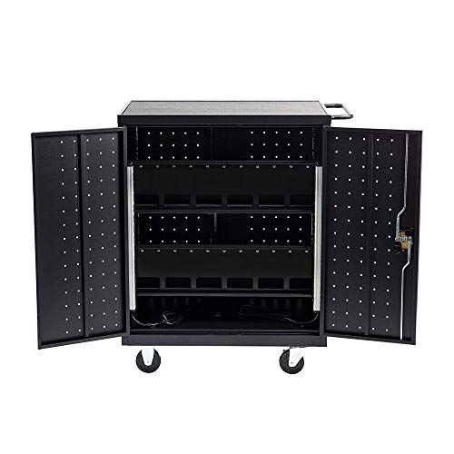 30 Device Mobile Charging And Storage Cart For Ipads, Chromebooks And Laptop Computers, Up To 13-Inch Screen Size, Surge Protection, Front & Back Access Locking Cabinet #TOP2