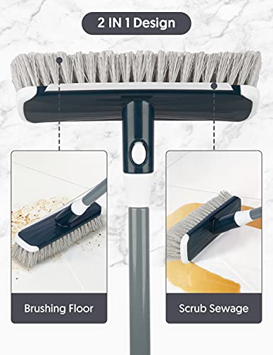 Mexerris Floor Scrub Brush With Long Handle - Stiff Carpet Deck Brush 2 In 1 Floor Scrubber Cleaning Grout Brush For Tile, Bathroom, Shower, Sink, Bathtub, And Kitchen Surface - Gray #TOP1