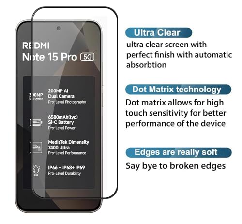 Image of HD Tempered Glass Screen Protector Compatible for Redmi Note 15 Pro 5G with Edge to Edge coverage and Easy Installation kit