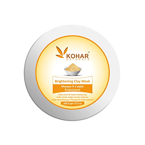 KOHAR NATURALS Skin Brightening Turmeric and Sandalwood Clay Face Mask with Fuller’s Earth (Multani Mitti) and Indian Healing Clay (Bentonite) for Men and Women. Clean pore, moisturize face, and get the natural radiant glow. 100 g