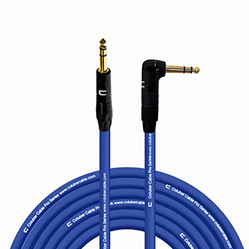 COLUBER CABLE 1/4" TRS Male to Right Angle 1/4" TRS - 35 Feet - Blue - Pro 3-Pin Microphone Connector for Powered Speakers, Audio Interface or Mixer for Live Performance & Recording