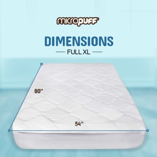 Micropuff Full Extra Long Mattress Pad Cover | Soft Down Alternative Fiber Fill | Fitted Quilted & Only Quality Fabrics Used (Full Xl Size -54"X80") Stretches Up To 15" #TOP2