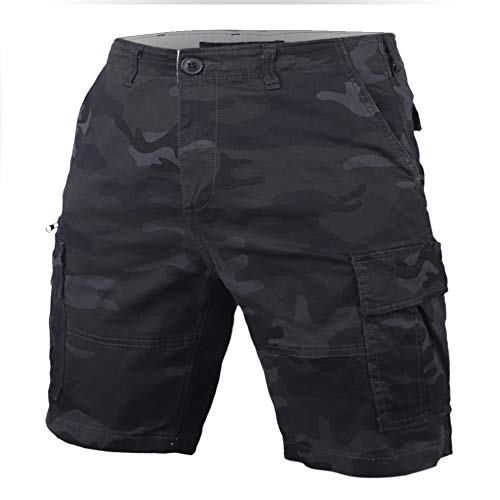 Men's Classic Relaxed-Fit Cargo Shorts Multi Pocket Camouflage 100% Heavy Cotton Camo Black 34
