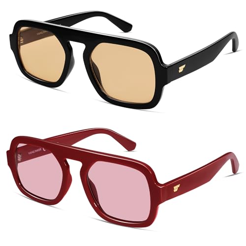Image of VANLINKER Retro Square Aviator Sunglasses for Women Men 70s Vintage Style Trendy Flat Top Rectangle Sun Glasses VL9826