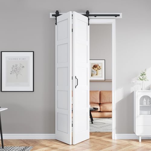 Image of FREDBECK Bifold Barn Door 48x96 (Double 24x96) Bi-fold Closet Doors,White