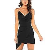 ♥ Ärmellos/Kurzarm Zzbeans Sommerkleid Damen Kurz, Summer Schwarz Kleid V-Ausschnitt Kurz Eng Sexy Slingkleid Sommer Schlank Tank Dress Damen Sexy Ärmellos Kleid Damen Solides Minikleid Strandkleid Damen