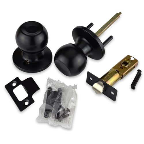 HANDLESTORE® Locking Door Knobs - Entrance, Privacy or Passage with Keys or Thumb Locking - Matt Black (Passage Knob)