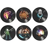 Vaguelly 6枚セット PVC製ビニールレコードウォールステッカー 音楽モチーフの室内装飾用 壁紙シール リビングやバーのパーティーデコレーシ