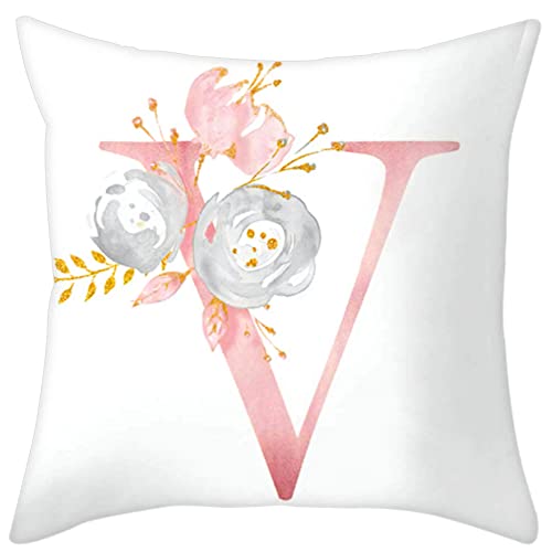 Eanpet Throw Pillow Covers Alphabet Decorative Pillow Cases ABC Letter Flowers Cushion Covers 18 x 18 Inch Square Pillow Protectors for Sofa Couch Bedroom Car Chair Home Decor (V)