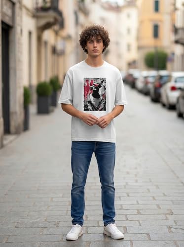 Image of BULLMER Peach Trendy Front Printed oversized Round Neck T-shirt for men