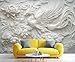 Stereo Relief White Peony Flowers Wall Mural, European Style 3D Wallpaper Mural, Embossed Phoenix Wall Murals Wallpaper for Woman Bedroom Bedside Living Room 158