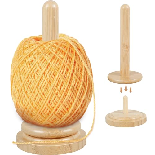 Wooden Yarn Holder for Crochet Wool Thread Holder Rotatable Bamboo Yarn Spinner Spool Stand Knitting Crocheting Accessories Wool Ball Stand Dispenser Gifts for Knitters Lovers