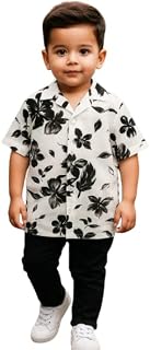 NEVYA FASHION Cotton Blend Printed Shirt And Pant for Kid's,Short Sleeves shirt collor white colour Black flower Printed s... Price In India
