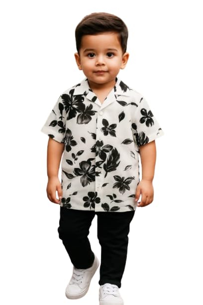 NEVYA FASHION Cotton Blend Printed Shirt And Pant for Kid's,Short Sleeves shirt collor white colour Black flower Printed s... - Review, Price and Buying Guide