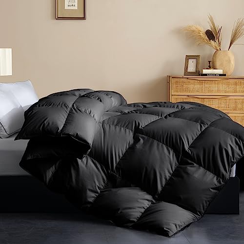 Feather and Down Fiber Comforter Insert Queen Size 100% Cotton Cover All Season Black Duvet Insert Fluffy Soft Hotel Luxury Bedding for Bedroom 90 x 90 Inches