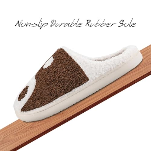 Image of Women's Men's Preppy Happy Face Slippers Comfy Warm Plush Slip-On House Slipper for Winter Indoor Soft Cushion Non-slip Fluffy Slides Slippers