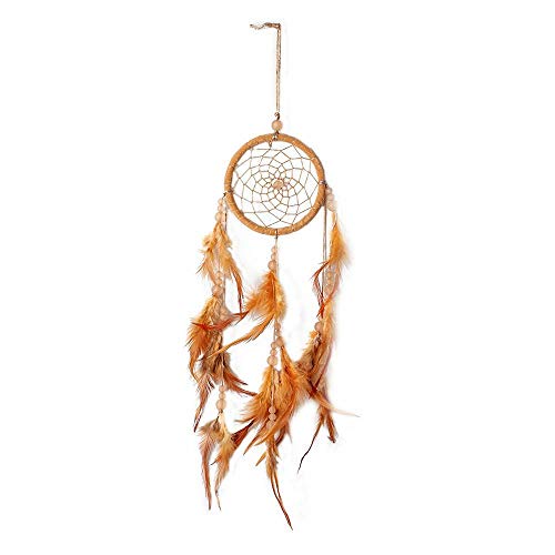 Attrape-rêves plumes marron 11x56cm pour décoration murale macramé