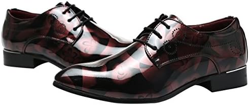 Men Fashion Shoes Dress Pointed Toe Floral Patent Leather Lace Up Oxford Red 10.5 US | Image 6