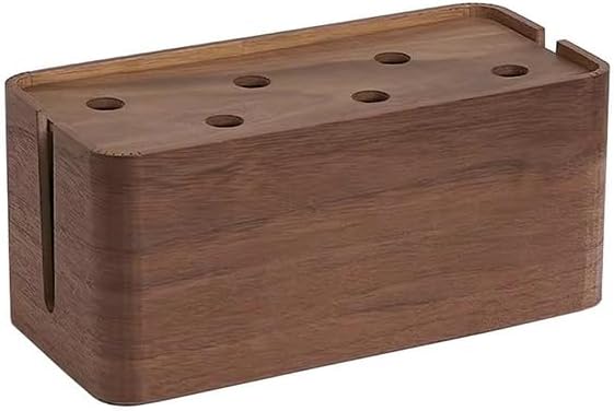 VIGAN 1PCS Wooden Table Wire Cable Organizer Solid Wooden Junction Box Cable Winder Storage Box Desktop Clip Holder For TV Box (S:28X13X13CM, Wood Color)