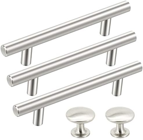SUNRIVER 36 Pack Kitchen Cabinet Handles 26 Pack Cabinet Pulls Brushed Satin Nickel 10 Pack Cabinet Door Knobs 3-3/4" Hole Center Stainless Steel Cabinet Hardware for Drawer