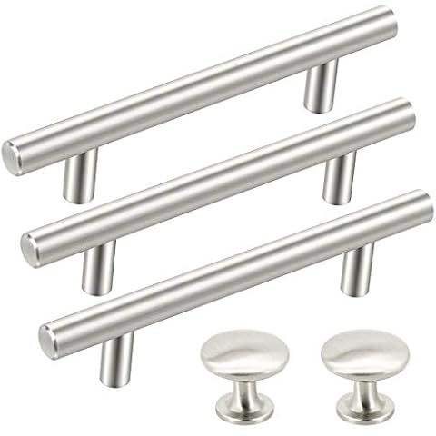SUNRIVER 36 Pack Kitchen Cabinet Handles 26 Pack Cabinet Pulls Brushed Satin Nickel 10 Pack Cabinet Door Knobs 3-3/4" Hole Center Stainless Steel Cabinet Hardware for Drawer Cover