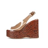 CAGLGLZ Jelly Wedge Platform Sandals for Women Open Peep Toe High Heels Clear Adjustable Ankle Buckle Sandals Stylish Dressy Summer Shoes(Brown,8.5)